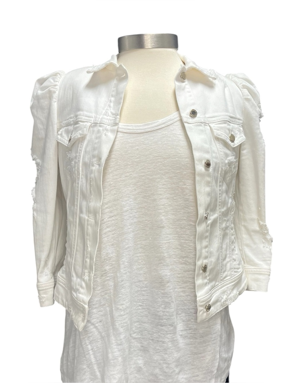 Retrofete Cropped Puff Sleeve Denim Jacket